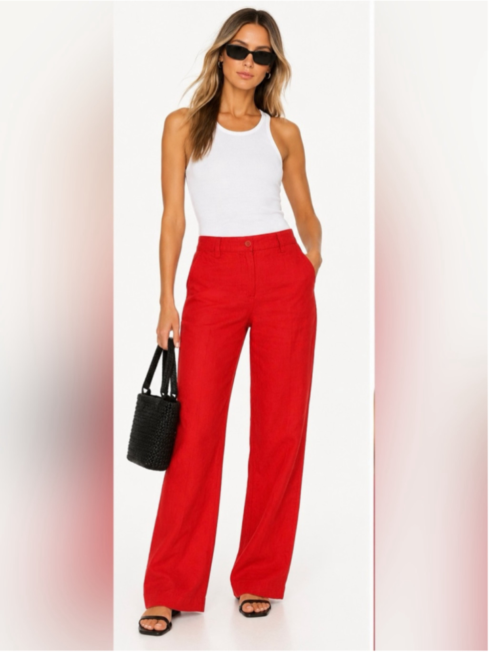 Armani Jeans Red 100% Linen Pants Trousers Size US 10